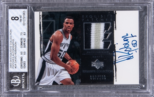 2003-04 UD "Exquisite Collection" Patches Autographs #DA David Robinson Signed Game Used Patch Card (#007/100) - BGS NM-MT 8/BGS 10 